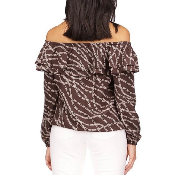 Michael Kors Women's Printed Stadium Ruffled-Overlay Off-The-Shoulder Top - Picture 2 of 8